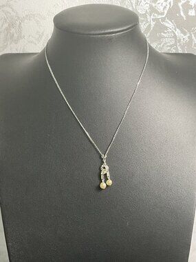 Vtg Trifari Rhinestone Pearl Musical Note Pendant Necklace Coquette Whimsigoth
